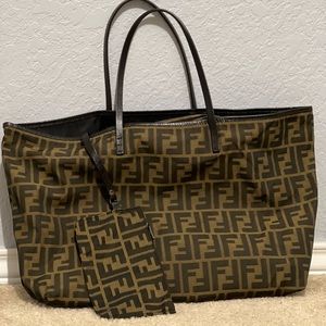[ SOLD ] 100% Authentic FENDI Nylon Zucca Pattern 8BH005 Tote Bag Brown Used